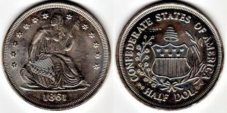 1861 Confederate States Of America Half Dollar Coin Token Fantasy Csa Civil War