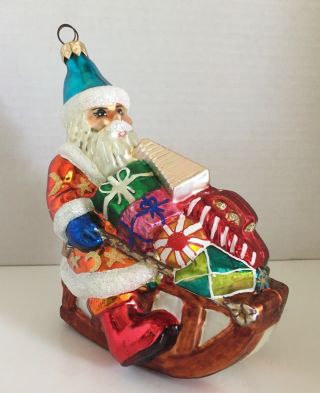 Vintage Christopher Radko Santa Glass Christmas Ornament Retried Dash Away Elf