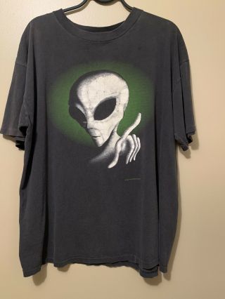 Vintage 1995 Fashion Victim Alien Ufo Outer Space Graphic Black T - Shirt Xl