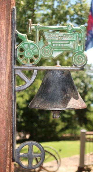 Vintage John Deere Cast Iron Dinner Bell Wall Mount Antique Farm Yard Art