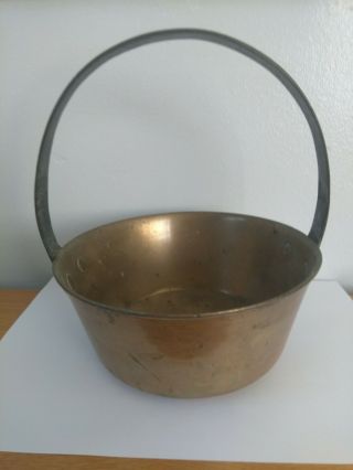 Small Antique Brass Jam Pan With Steel Handle - 17.  5 Cms Diameter
