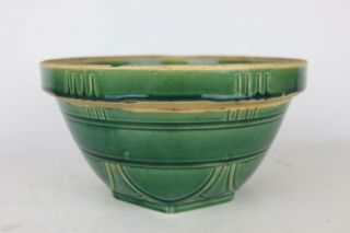 Antique Vintage Mccoy Pottery 11 " Kitchen Green Glaze Yellow Ware Mixing Bowl