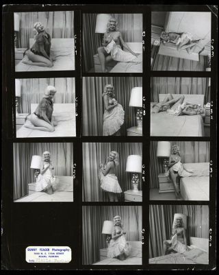 1960s Bunny Yeager Pin - Up Contact Sheet 11 Frames Of Bottled Blonde Nude Model