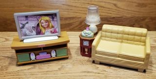 Fisher Price Loving Family Furniture Couch & Light - Up Lamp End Table,  Tv Stand