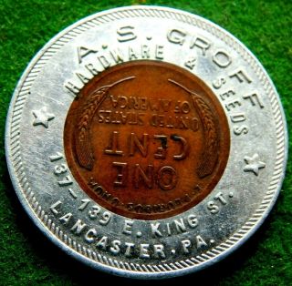 1925 Encased Wheat Cent A.  S.  Groff Lancaster Pa Hardware & Seed 137 - 139 E King St