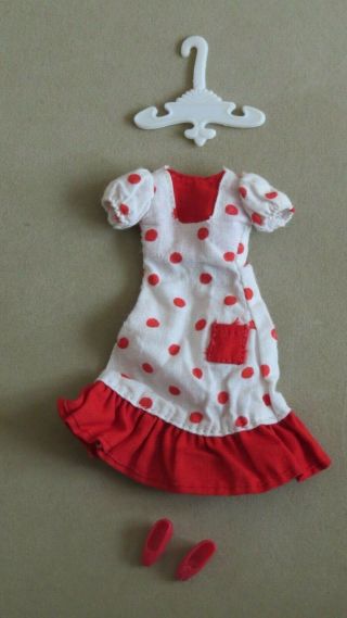 Vintage Palitoy Pippa Doll White & Red Spotty Dress,  Shoes,  Hanger