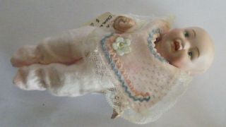 Vintage Porcelain Bisque Baby Doll 6 " Jointed Open Mouth With Teeth Germany