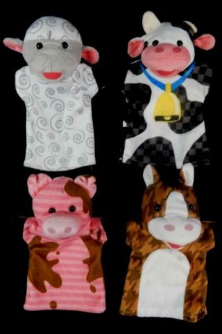 Set Of 4 Melissa And Doug Farm Friends Hand Puppets Toys Pretend Plush