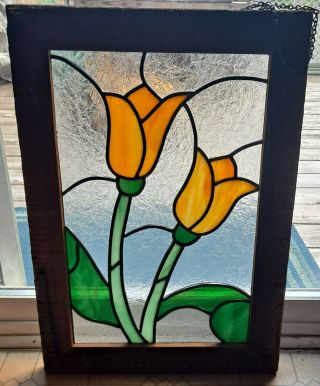 Vintage Tulip Stained Glass Window 20 " X14 "