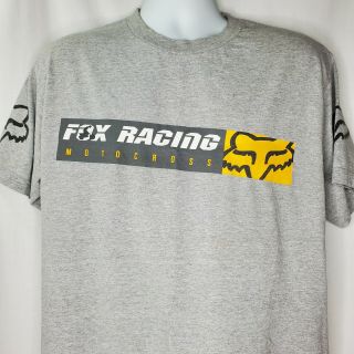 Vintage 90s Fox Racing Tshirt Motocross Dirt Bikes Gray Yellow Black Size Large
