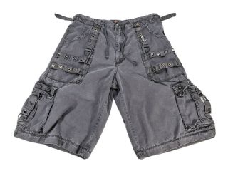 Vintage Tripp Nyc Black Skulls Studded Cargo Zip Off Shorts Lg Raver Goth Pants