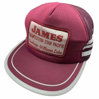 Vtg Nos James Western Star Pacific 3 Stripe Trucker Hat Snapback 80s Plum Brim