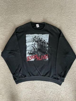Vintage 90s Jesus Alive Tour Crewneck Sweatshirt Size 3xl Made In Usa