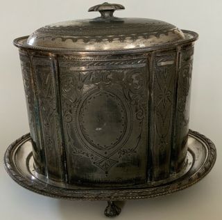 Antique Sheffield Silver Plated Engraved Biscuit Barrel Box Atkin Brothers 1857