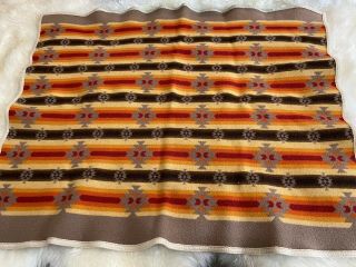 Vintage PENDLETON Beaver State Wool Baby/Lap Blanket 36”X50” Orange Brown Aztec 2
