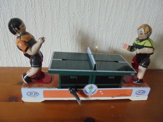 Scarce Vintage Clockwork Tin Plate Table Tennis Game (with Key)