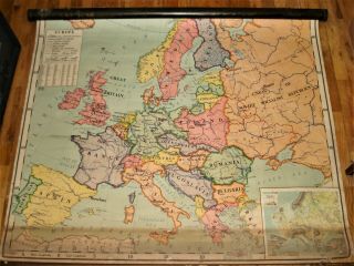 Vintage Europe,  Ussr,  Great Britain Pull Down Roll Up School Map