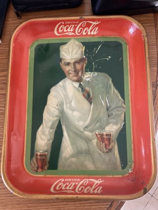 1927 Vintage Coca - Cola Metal Tray " Soda Jerk " Fountain Sales Antique