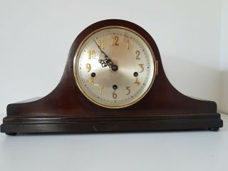 Large German Napoleans Hat Chiming Wooden Mantel Clock With Pendulum & Key