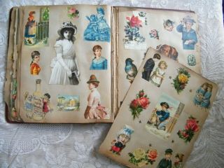 Antique Edwardian Victorian Scrap Album Scrapbook Die Cuts Advertising 22 Pages