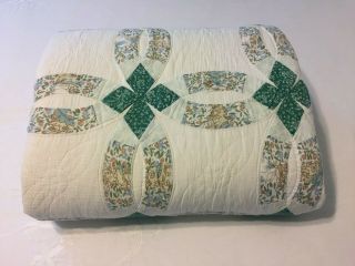 Vintage Double Wedding Ring Quilt Patchwork Multicolored Full/ Queen (84” X 98”)