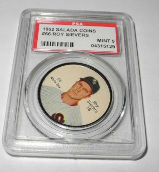 1962 Salada Baseball Coin Pin 66 Roy Sievers Chicago White Sox Psa 9