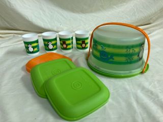 Tupperware Toys Cake Holder,  Cups And Lids - Zoo Themed