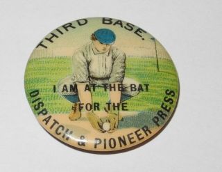 1896 Pd1 Baseball Player 3b Position Dispatch Pioneer Press Advertising Coin Pin
