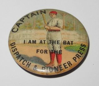 1896 Pd1 Baseball Player Captain Position Dispatch Pioneer Press Advertising Pin