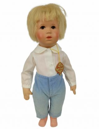 Vintage 1950s Kathe Kruse 14 " Boy Doll Blond Hair,  Jeans Rosy Cheeks