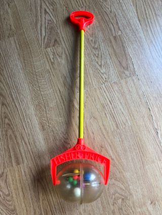 Vintage Fisher Price Toy Corn Popper Wood Handle No Wheels Push Ball