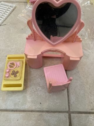 Playskool Dollhouse Pink Vanity,  Bed Tray,  Chair Food