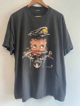 Vintage 90s Betty Boop Biker Promo T Shirt Mens Size Xl Black