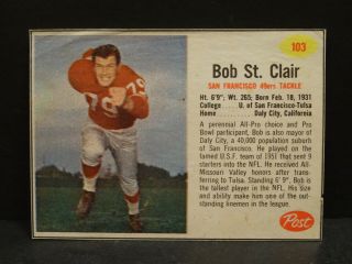 Short Print 1962 Post Cereal Football 103 Bob St.  Clair San Fran 49ers Sp (a)