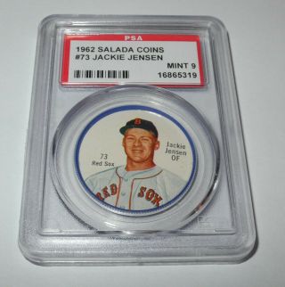 1962 Salada Baseball Coin Token Pin 73 Jackie Jensen Boston Red Sox Psa 9