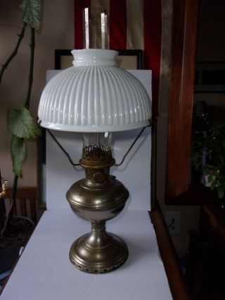 ALADDIN 11 Kerosene Oil Table Lamp With Milk glass shade and Chimney 3