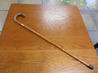 Vintage Bamboo Walking Stick / Cane With Brass Detail & Wooden Carved Root Ball