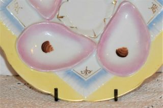 Antique German Porcelain Oyster Plate 4 Wells Ladies on Napkin Yellow Border Can 3