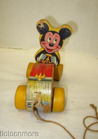 Vintage Fisher Price Wdp Disney Mickey Mouse Puddle Jumper Car Pull Toy