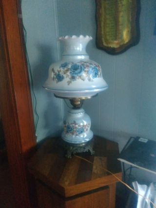Large Vintage Gwtw Bell Shape Shade Hurricane Lamp With Three Way Switch