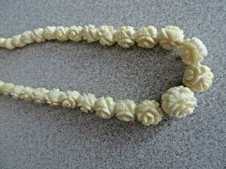 Antique/ Vintage Chinese Necklace Beads Bovine Bone Flower Rose Hand Carved