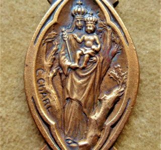 Saint Julian & Holy Virgin Mary - Splendid Antique Bronze Art Medal Pendant