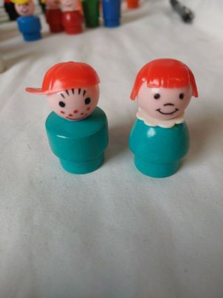 Vintage Fisher Price Little People Whoops Girl And Boy Turquoise Wood & Plastic