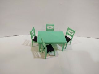 Renwal Green Kitchen Table & Chairs Vintage Miniature Dollhouse Furniture