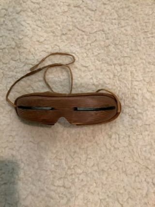Antique Inuit Eskimo Snow Goggles Native American Wooden & Leather