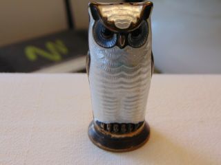 Vtg D - A David Andersen Norway Sterling Guilloche Enamel White Owl Salt Shaker