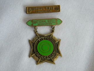 2 Vintage 1924 Us National Rifle Association Nra Pistol Marksman Medal Pinbacks