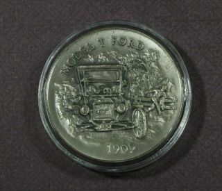 Antiqued 1oz.  Sterling Silver - Model T Ford Round Bu In Plastic Case