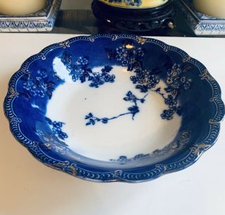 Antique Ridgways Staffordshire Flow Blue Serving Vegetable Bowl 10” c1860 3