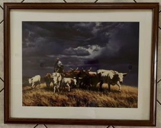 Vintage Tim Cox Print " Ahead Of The Storm " Matted & Framed
